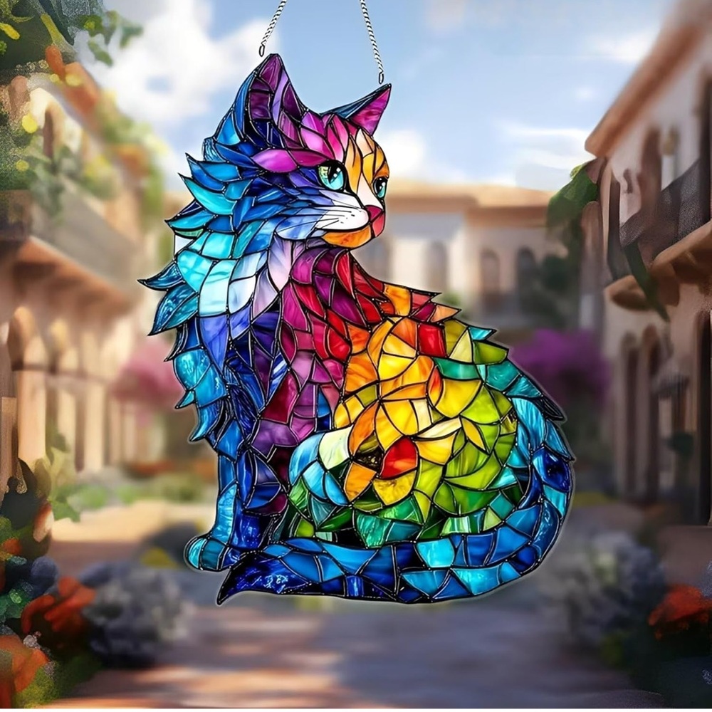 Colorful Acrylic Rainbow Cat Sun Catcher - Picture 4 of 5